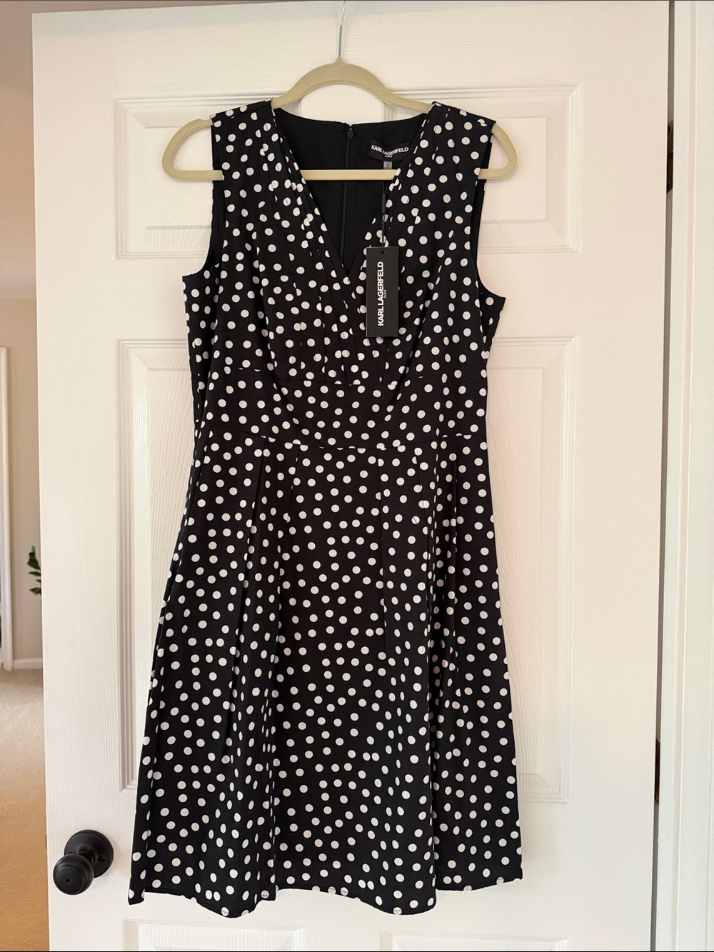 Karl Lagerfeld Black and White Polka Dot Sleeveless Midi Dress